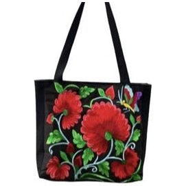 Extra-Large Embroidered Flower & Butterfly Purse